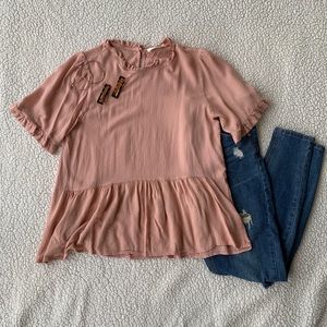 Pink orange creek peplum shirt - M